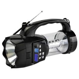 QFX Emergency Flashlight/Lantern with FM Radio USB/SD and Recording Built-in Rechargeable Battery- Black
